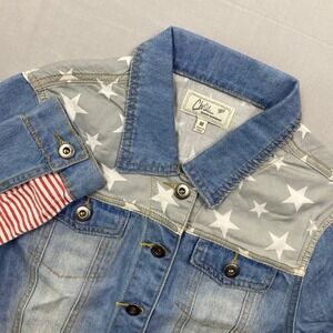Chiqle Womens Americana Denim Jacket USA Flag Stars Stripes Jean Jacket Medium